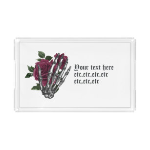 Burgundy Floral Skeleton Gothic Acryl Tablett