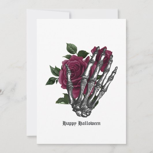Burgundy Floral Skeleton Gothic Feiertagskarte (Vorderseite)