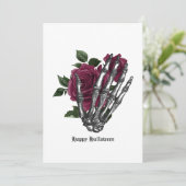 Burgundy Floral Skeleton Gothic Feiertagskarte (Stehend Vorderseite)