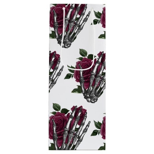 Burgundy Floral Skeleton Gothic Halloween Hochzeit Geschenktüte Für Weinflaschen (Vorderseite)