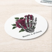 Burgundy Floral Skeleton Gothic Halloween Hochzeit Runder Pappuntersetzer (Angewinkelt)