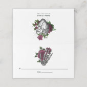 Burgundy Floral Skeleton Gothic Wedding Platzkarte (Außenseite Aufgefaltet)
