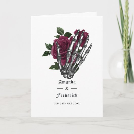 Burgundy Floral Skeleton Gothic Wedding Programm (Vorderseite)