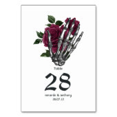 Burgundy Floral Skeleton Gothic Wedding Tischnummer (Rückseite)