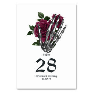 Burgundy Floral Skeleton Gothic Wedding Tischnummer