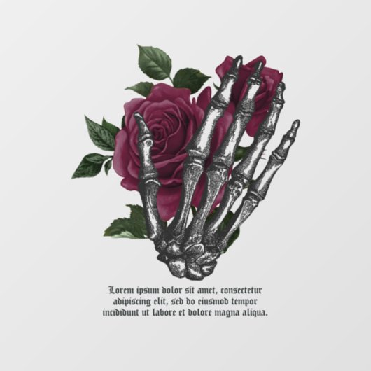 Burgundy Floral Skeleton Hand Gothic Fensteraufkleber (Blatt)