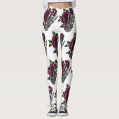 Burgundy Floral Skeleton Hand Gothic Leggings (Vorderseite)