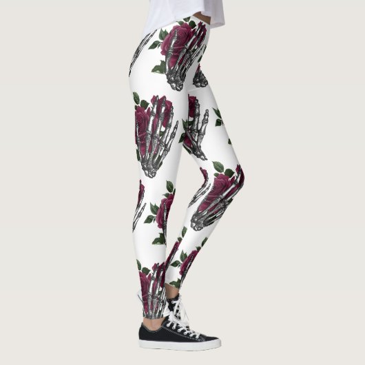 Burgundy Floral Skeleton Hand Gothic Leggings (Rechts)