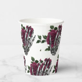 Burgundy Floral Skeleton Hand Gothic Pappbecher (Rechts)