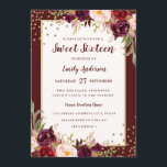 Burgundy Floral Sparkle 16 . Geburtstag Einladung<br><div class="desc">Mehr Floral 16 . Geburtstag Einladungen im Kleinen Bayleigh Store!</div>