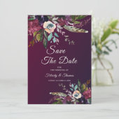 Burgundy Floral Splendor Save the Date Einladung (Stehend Vorderseite)