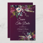 Burgundy Floral Splendor Save the Date Einladung (Vorne/Hinten)