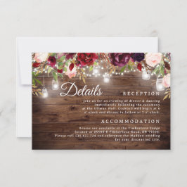 Burgundy Floral String Lights Wedding Details Card Einladung