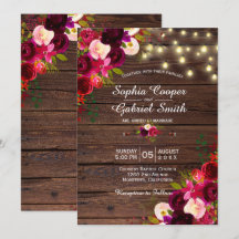 Burgundy Floral | String Lights Wood Wedding