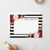 Burgundy Floral Striptes Elegant Mitteilungskarte (Vorderseite/Rückseite Beispiel)