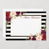Burgundy Floral Striptes Elegant Mitteilungskarte (Vorne/Hinten)