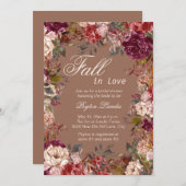 Burgundy Floral Taupe Herbst Liebe Brautparty Einladung (Vorne/Hinten)