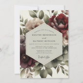 Burgundy Floral Twilight Wedding Einladung (Vorderseite)
