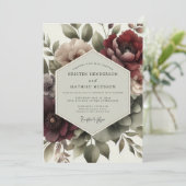 Burgundy Floral Twilight Wedding Einladung (Stehend Vorderseite)