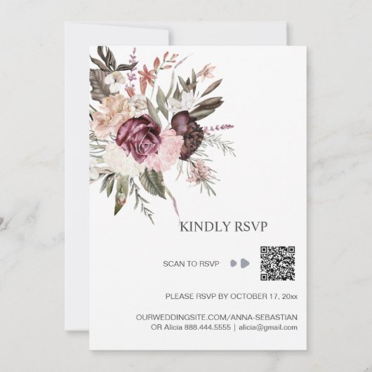 *~* Burgundy Floral UAWG - QR AR15 Rose WEDDING Einladung (Rückseite)