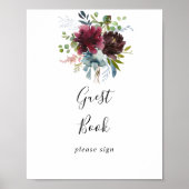 Burgundy Floral und Greenerity Gästebuchsignatur Poster (Vorne)
