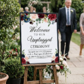 Burgundy Floral Unplugged Wedding Zeremony Sign Poster