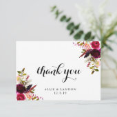 Burgundy Floral Vielen Dank Karte (Stehend Vorderseite)