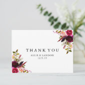 Burgundy Floral Vielen Dank Karte (Stehend Vorderseite)