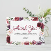 Burgundy Floral Vielen Dank Karte (Stehend Vorderseite)