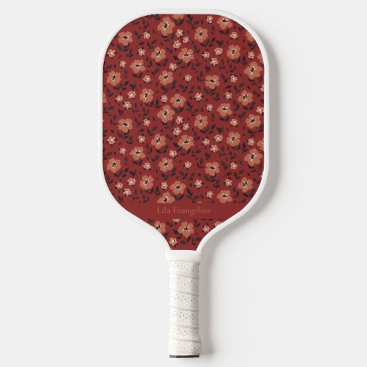 Burgundy Floral Vintager Individuelle Name Pickleball Schläger (Vorderseite)