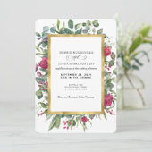 Burgundy Floral w/Gold Frame Wedding Invitation  Einladung (Stehend Vorderseite)