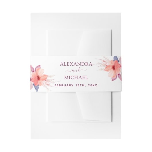 Burgundy Floral Wasserfarbe Geometrische Hochzeit Einladungsbanderole (Vorderseite Beispiel)