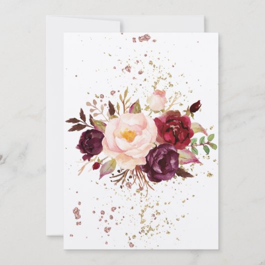 Burgundy Floral Water Paint -Simple Lines splashes Einladung (Rückseite)