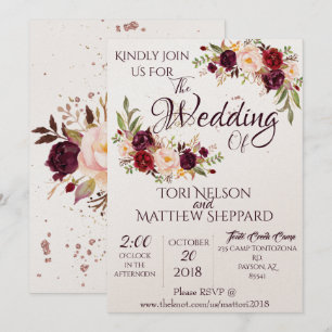 Burgundy Floral Water Paint -Simple Lines splashes Einladung