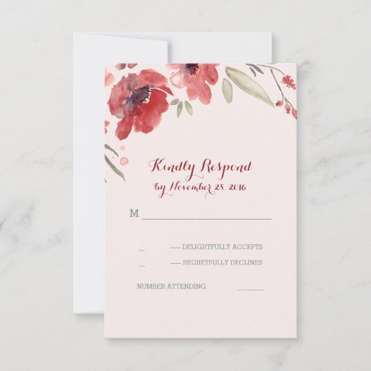 Burgundy Floral Water Wedding Rsvp Cards (Vorderseite)