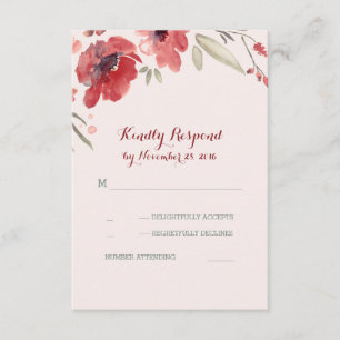 Burgundy Floral Water Wedding Rsvp Cards Karte