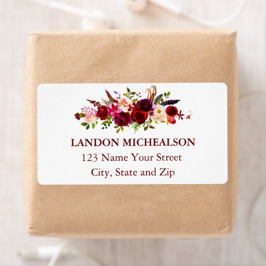 Burgundy Floral Watercolor Address Labels (Insitu)
