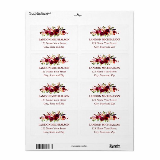 Burgundy Floral Watercolor Address Labels (Vorne)