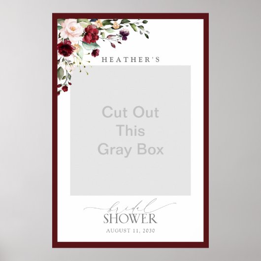 Burgundy Floral Watercolor Dusche Foto Stand Poster (Vorne)