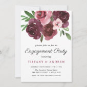 Burgundy Floral Watercolor Engagement Party einlad Einladung (Vorderseite)