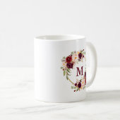 Burgundy Floral Watercolor Gold Circle Monogram B Kaffeetasse (VorderseiteRechts)