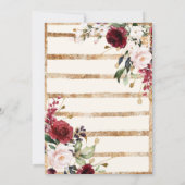 Burgundy Floral Watercolor Gold Wedding Einladung (Rückseite)