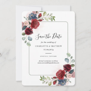 Burgundy Floral Watercolor Script Save The Date