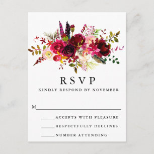 Burgundy Floral Watercolor UAWG Postcard Einladungspostkarte