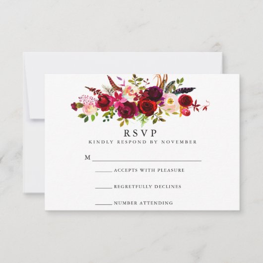 Burgundy Floral Watercolor UAWG RSVP Karte (Vorderseite)