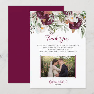 Burgundy Floral Watercolor Wedding Danke Karte