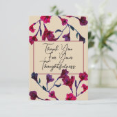 Burgundy Floral Watercolor Wedding Dankeskarte (Stehend Vorderseite)