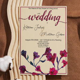 Burgundy Floral Watercolor Wedding Einladung