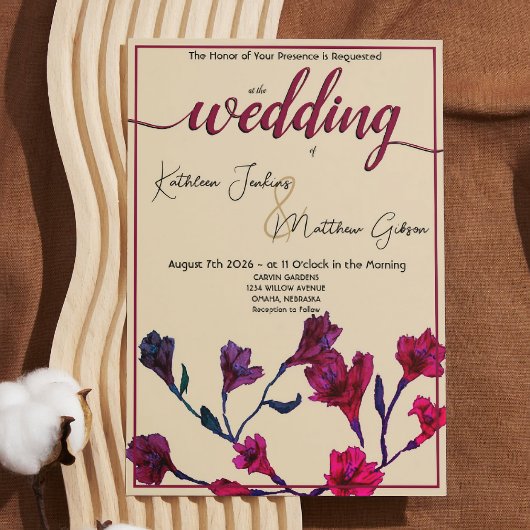 Burgundy Floral Watercolor Wedding Einladung