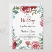 Burgundy Floral Watercolor Wedding Einladung (Vorderseite)